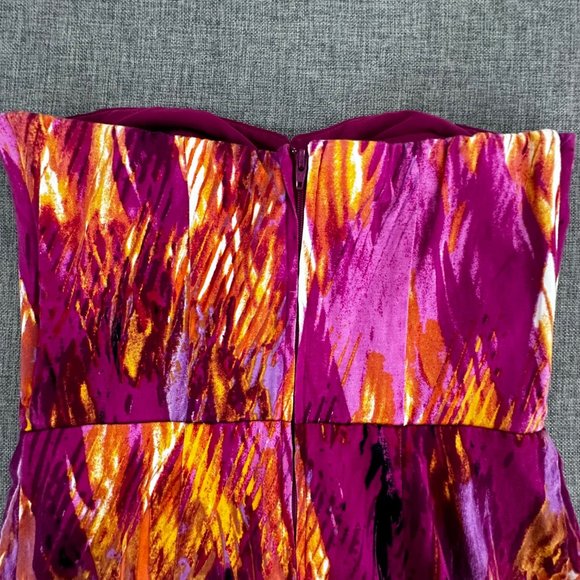 Bisou Bisou Michele Bohbot Strapless Dress Size 4 Cotton Spandex Purple Yellow - Picture 13 of 14